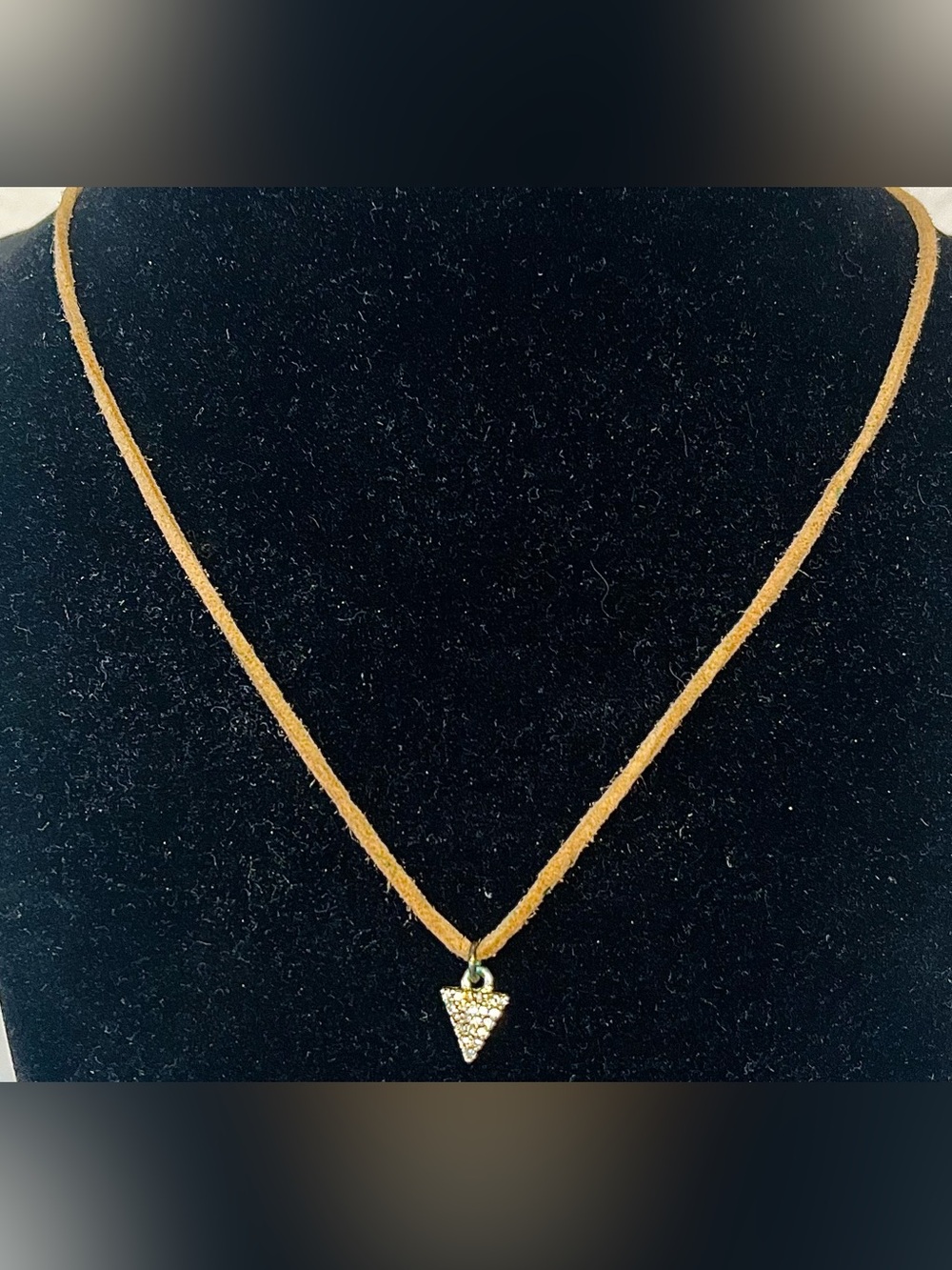 Vintage Gold-Tone Triangle Crystal Pendant Necklace
